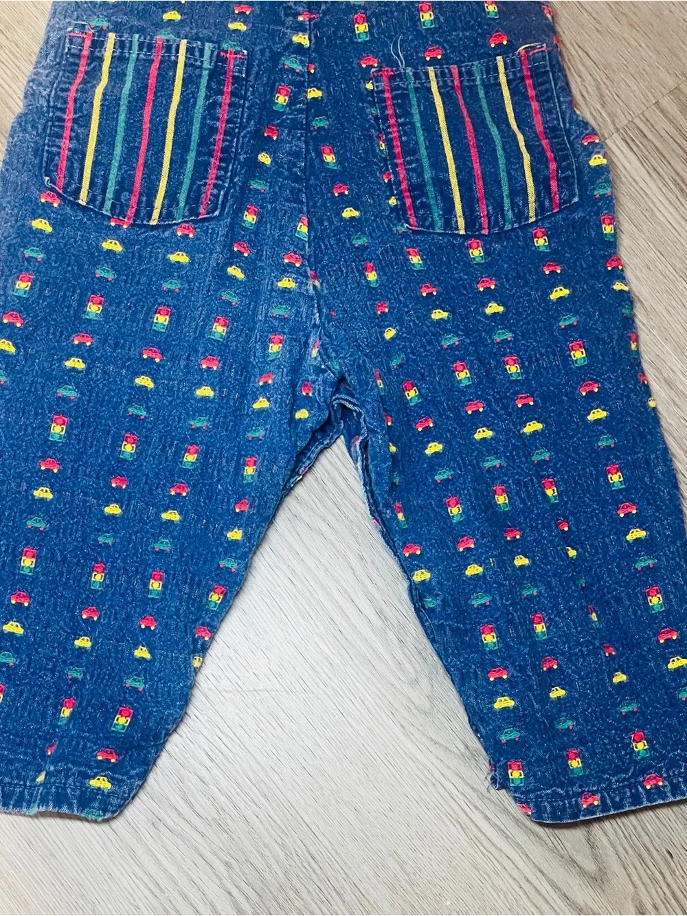 Vintage OshKosh B’gosh Colorful Novelty Print Overalls 2T Trucks Cars Stripes